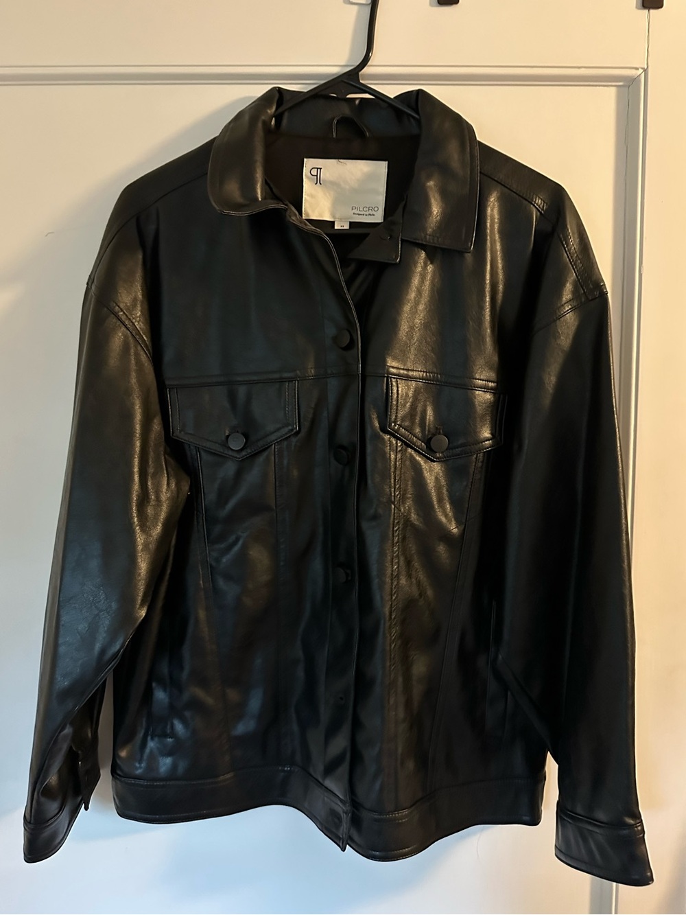 Pilcro Faux Leather Trucker Jacket